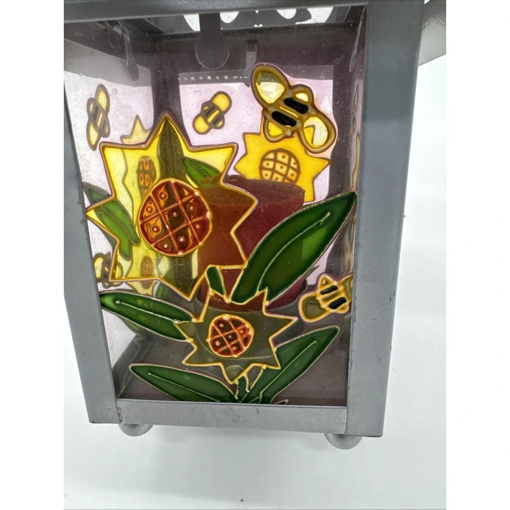 Glass and Metal Candle Holder Butterflies Honeybee's Flowers